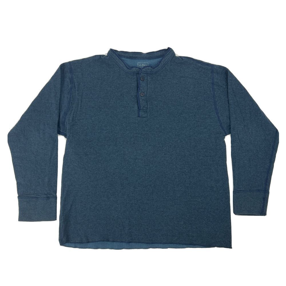 L.L. Bean Shirt Men's XL-Reg Blue Long Sleeve Henley‎ Wool Blend Hiking Outdoors